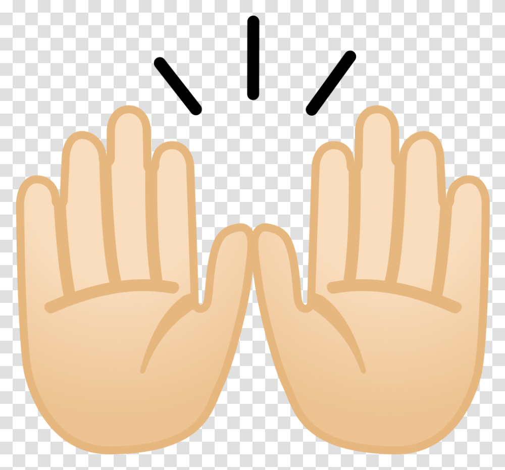 Raising Hands Light Skin Tone Free Icon Of Noto Emoji Emoji Raised Hands, Clothing, Apparel, Glove, Mustache Transparent Png
