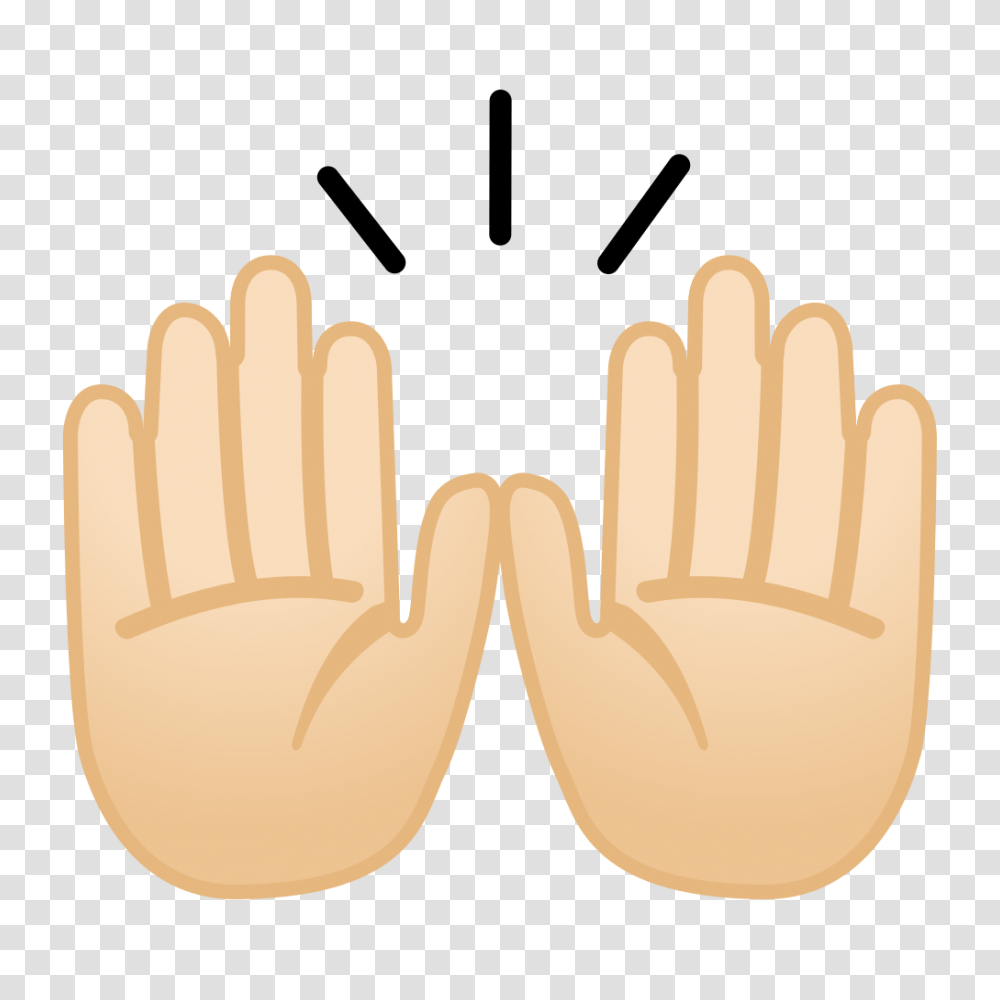 Raising Hands Light Skin Tone Icon Noto Emoji People Emoji Raised Hands, Clothing, Apparel, Glove Transparent Png