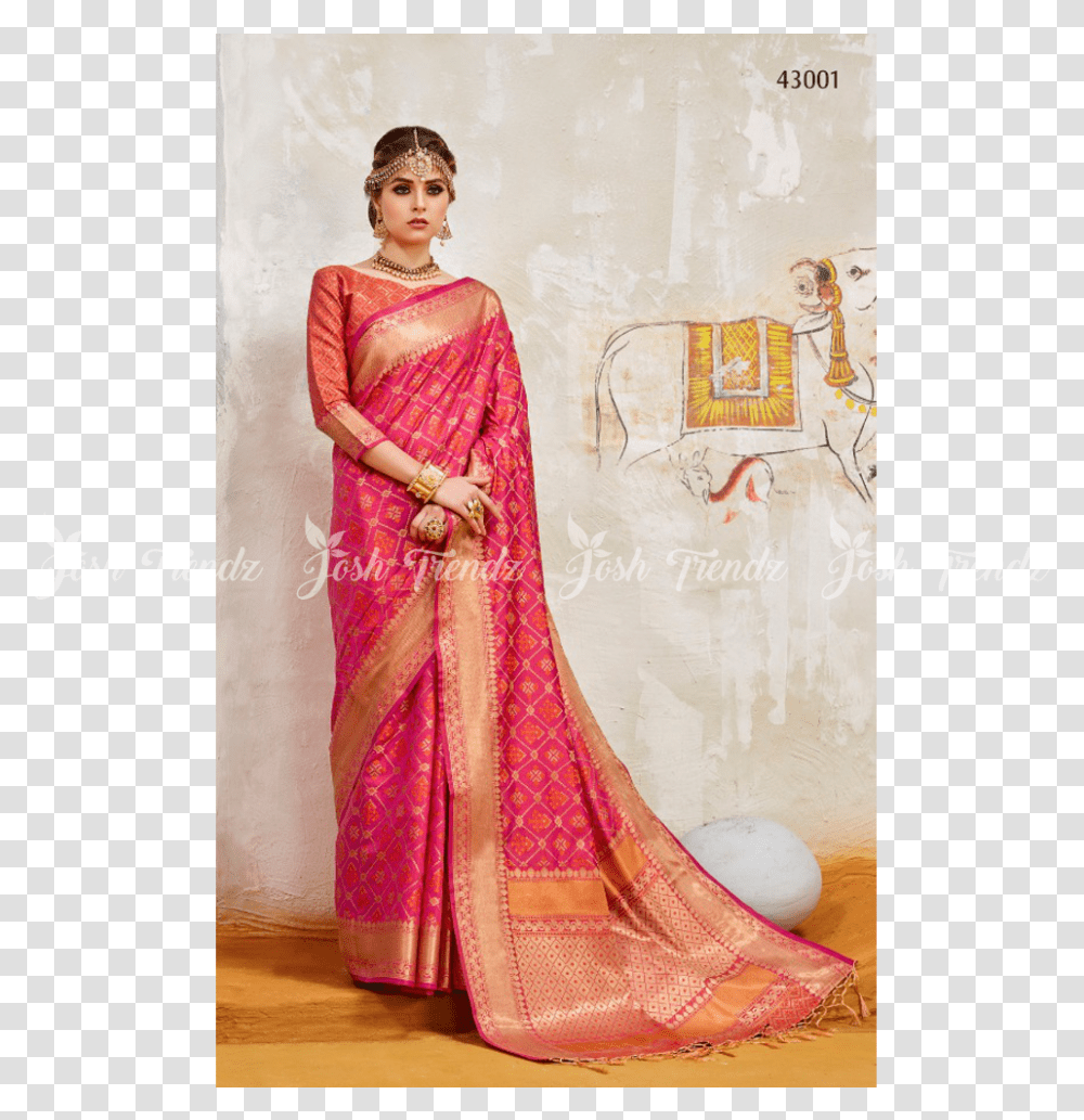 Rajtex Khambhati Silk Saree Jt Rk Sarees Dark Pink Silk Color Saree, Apparel, Sari, Person Transparent Png