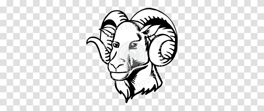Ram Head With Curly Horns, Stencil, Mammal, Animal Transparent Png