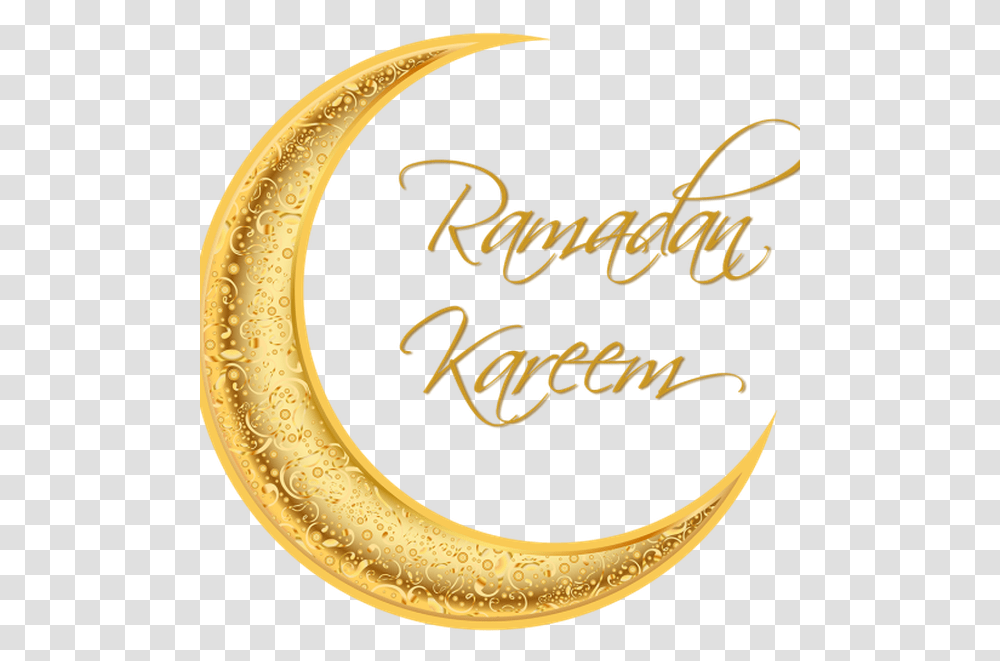 Ramadan Kareem Mubarak Golden Moon Illustration Moon Ramadan, Text, Alphabet, Horn, Brass Section Transparent Png