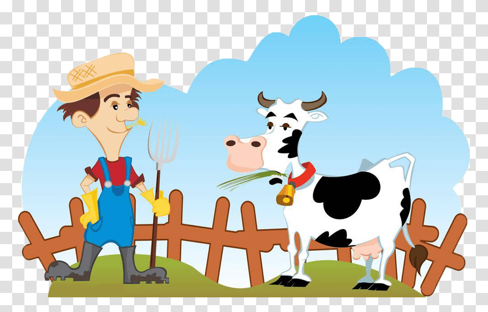 Ranch Clipart Farmer And Cow Clipart, Hat, Apparel, Animal Transparent Png
