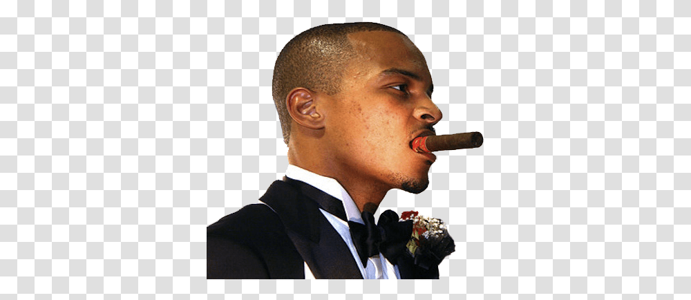 Rapper Ti Smoking Cigar Gentleman, Person, Face, Clothing, Eating Transparent Png