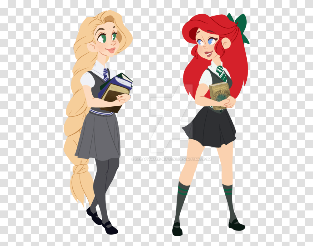 Rapunzel And Ariel In Hogwarts, Person, Book, Female Transparent Png