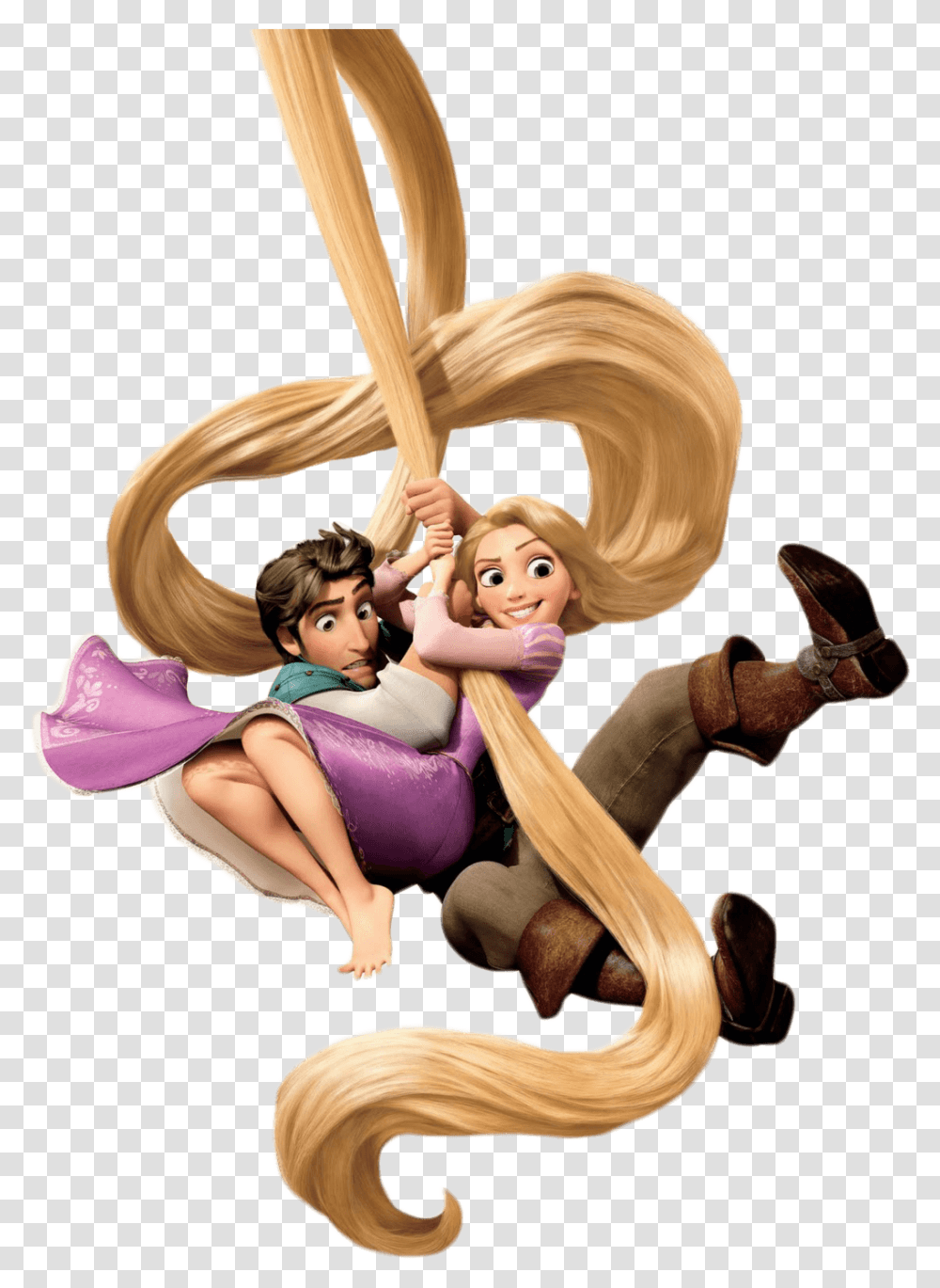 Rapunzel Hanging Rapunzel And Flynn Rider, Person, Figurine, Art, People Transparent Png
