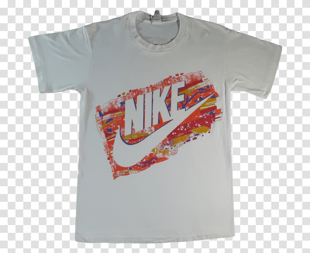 Rare Vintage Nike T Shirt 80s 90s Tee Nike White Colorful Shirt, Apparel, T-Shirt Transparent Png