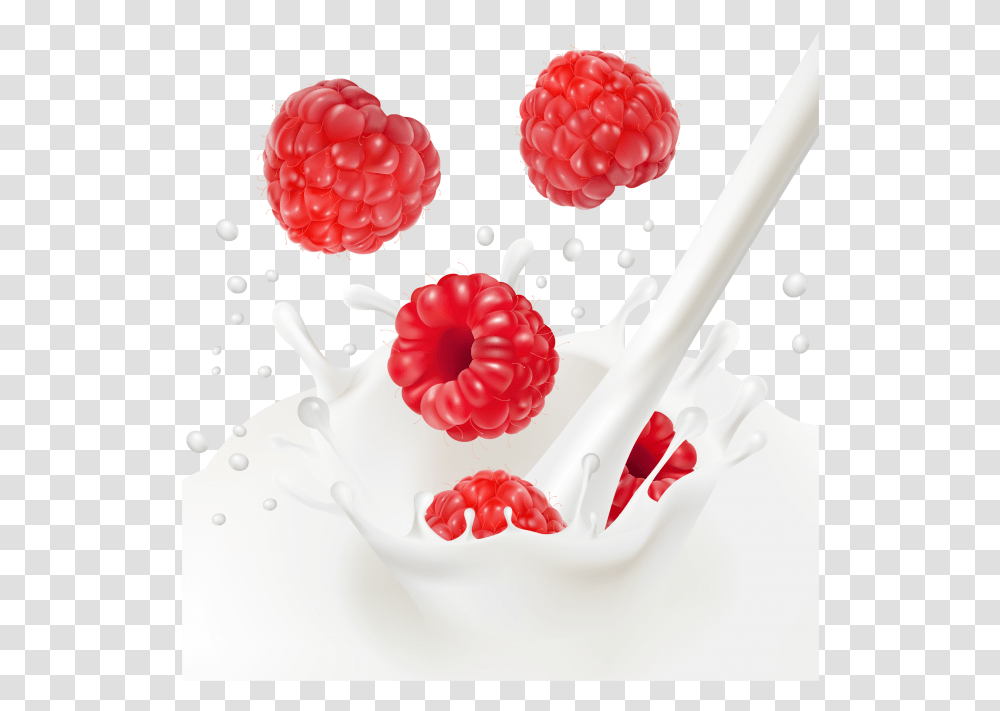 Raspberries With Milk, Raspberry, Fruit, Plant, Food Transparent Png