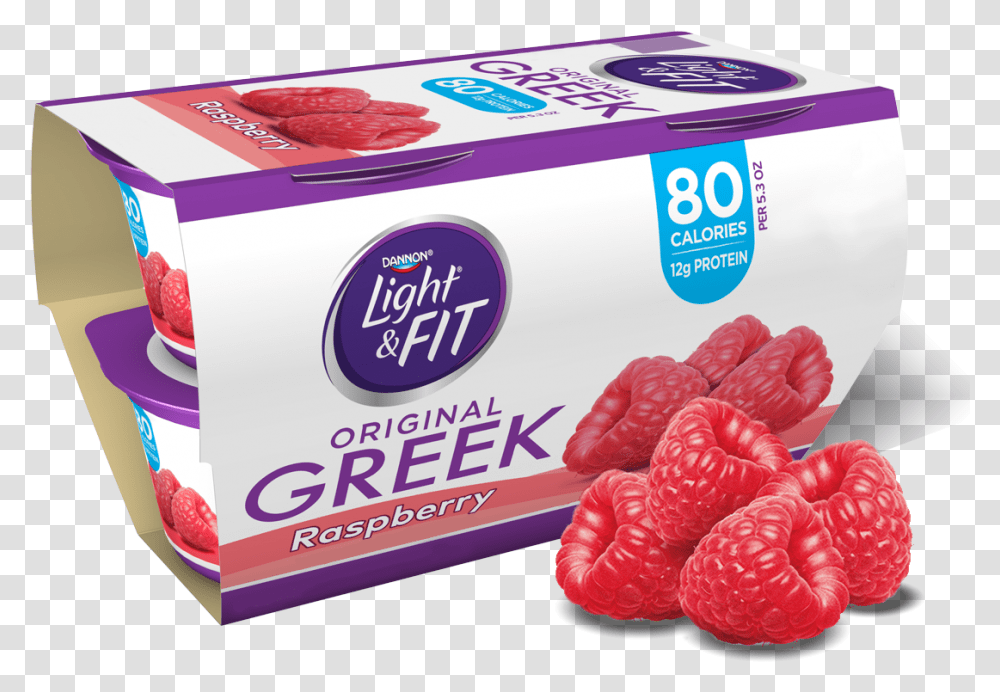 Raspberry Greek Yogurt Dannon Light And Fit Greek Yogurt, Fruit, Plant, Food, Box Transparent Png