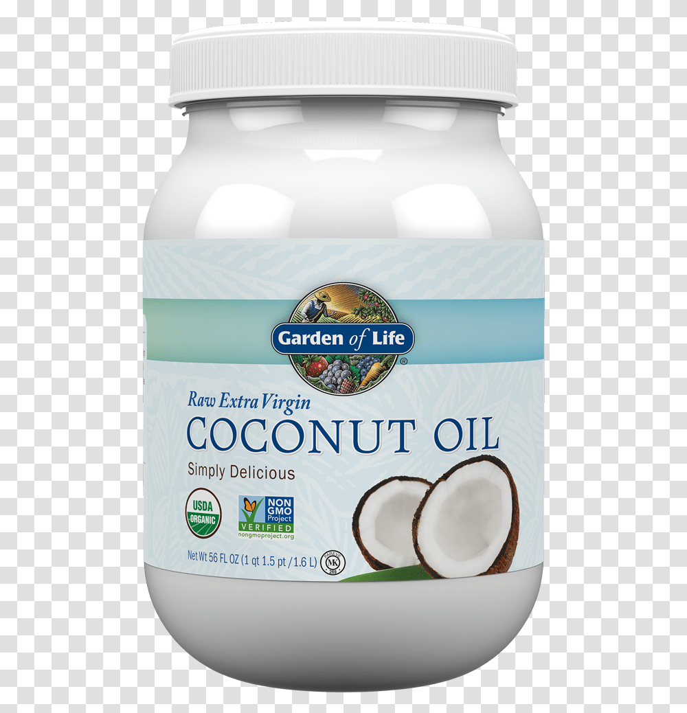 Raw Extra Virgin Coconut Oil Plastic Jar Garden Of Life Extra Virgin Coconut Oil, Plant, Vegetable, Food, Fruit Transparent Png