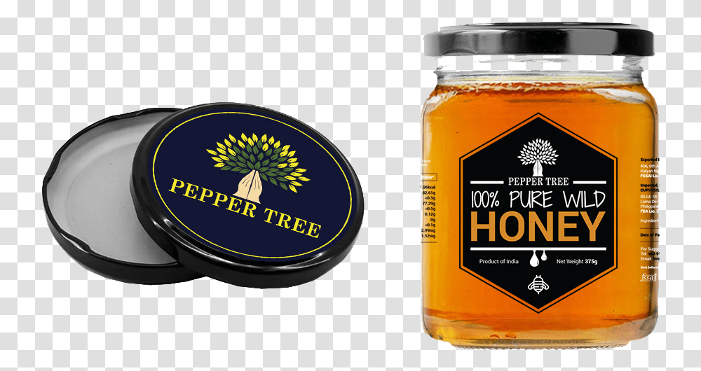 Raw Honey Is Nature's Gift Pepper Tree Foods Bottle, Label, Text, Jar, Outdoors Transparent Png