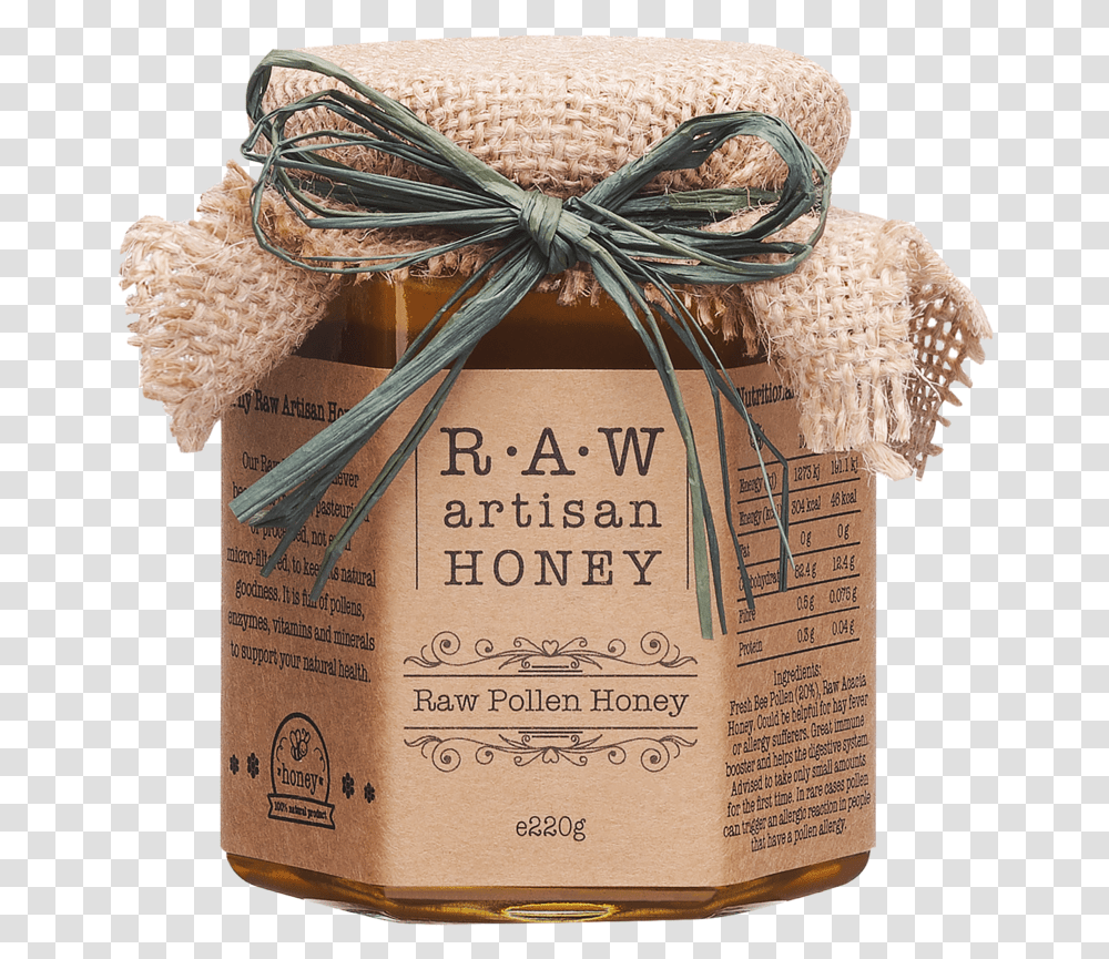 Raw Honey With Bee Pollen 100 Natural Pure Honey Gift Wrapping, Label, Jar, Food Transparent Png