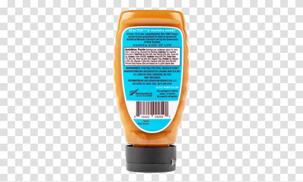 Raw Multifloral Manuka Honey Kfactor 12 340g Squeeze, Label, Bottle, Person Transparent Png