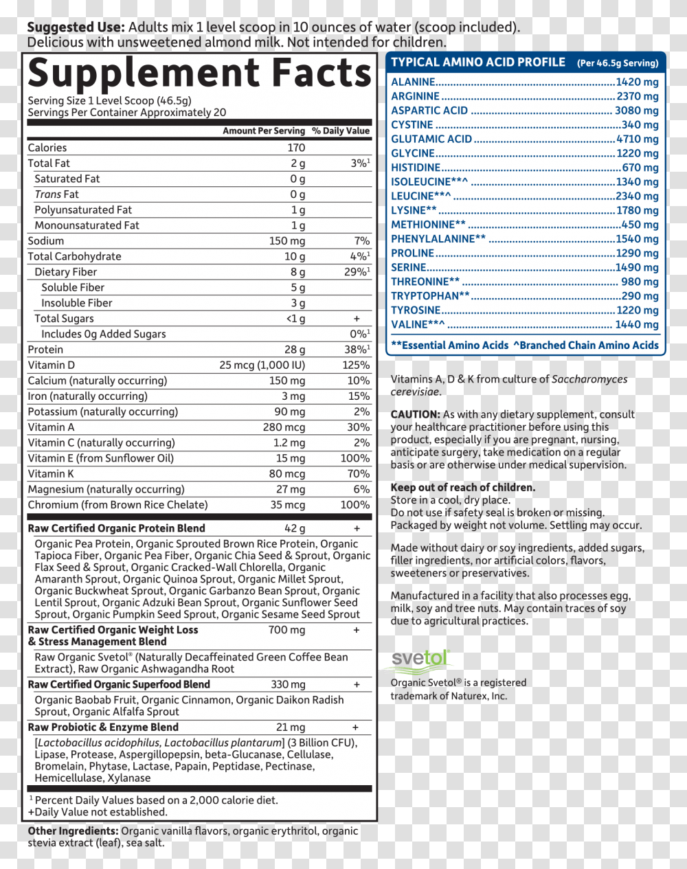 Raw Organic Fit Protein Nutrition Facts, Page, Word, Menu Transparent Png