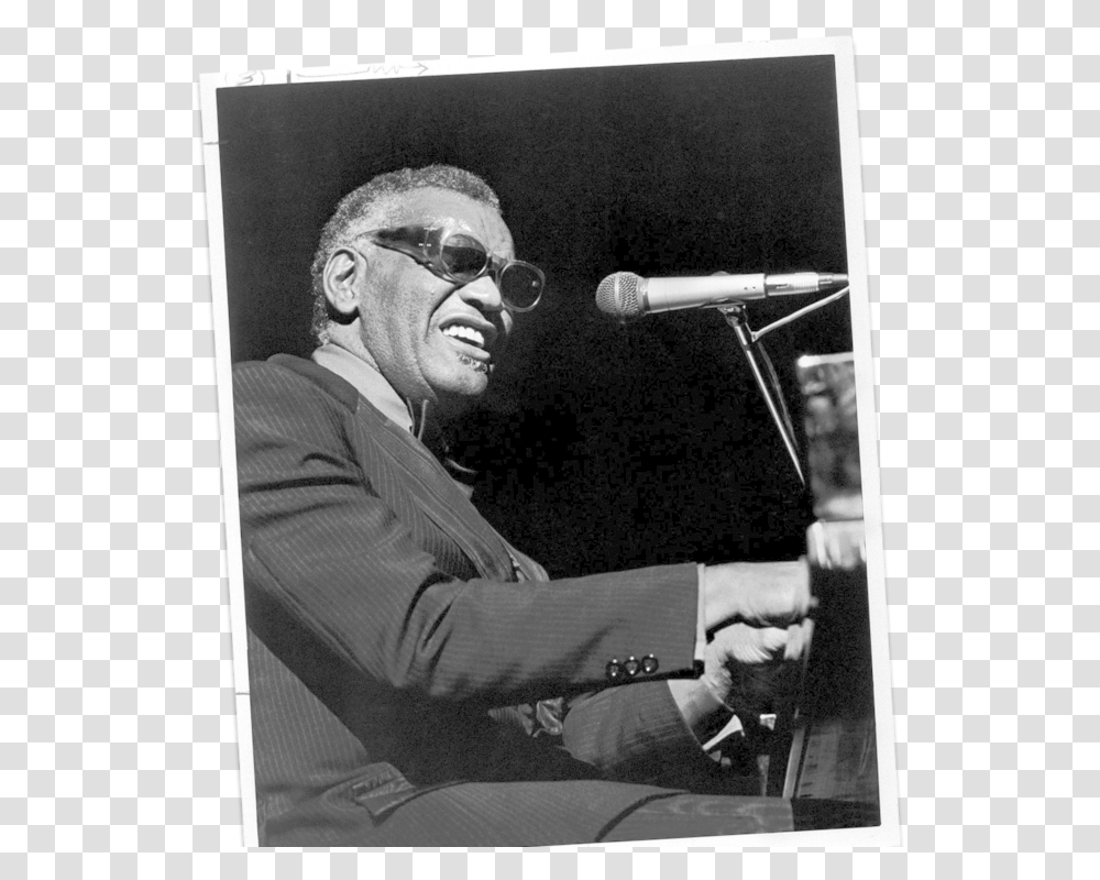 Ray Charles Black And White, Person, Microphone, Electrical Device, Sunglasses Transparent Png