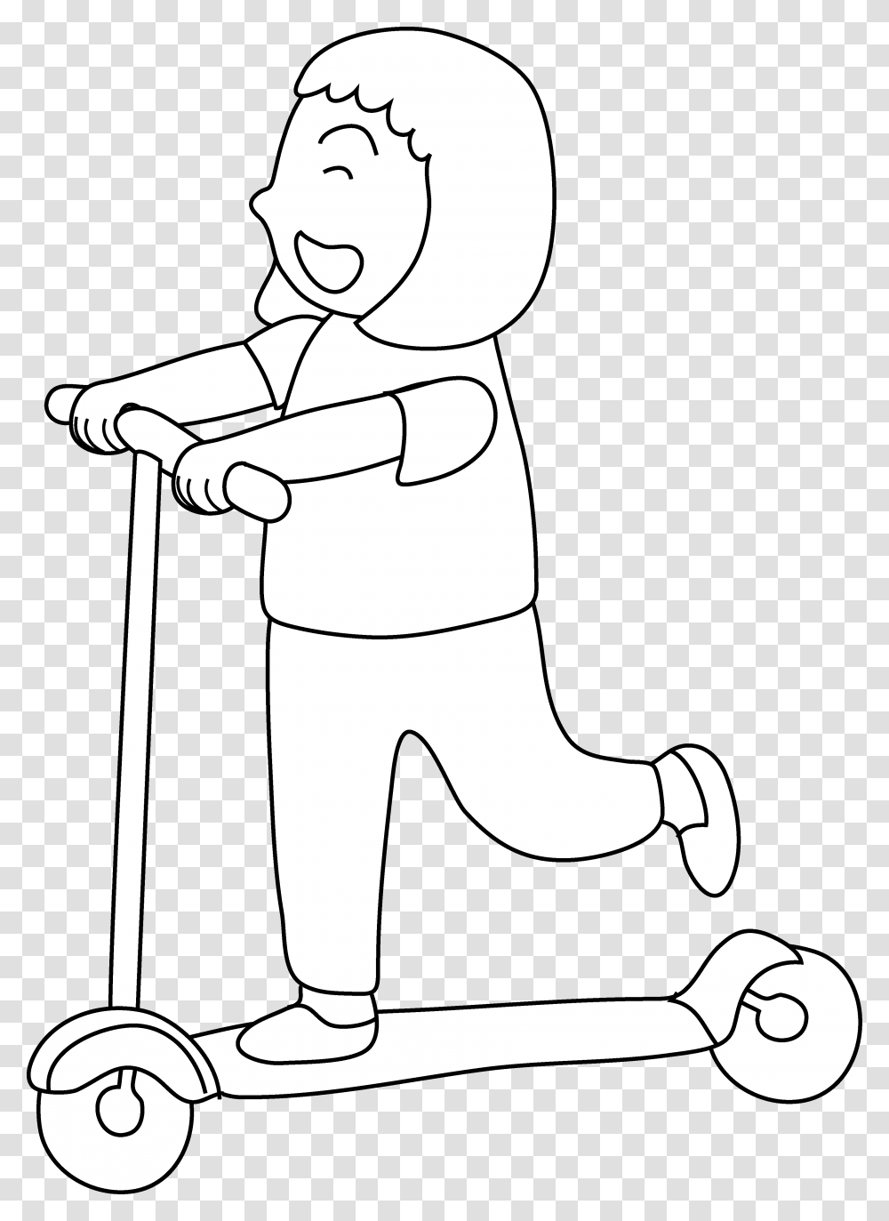 Razor Scooter Clipart Art Scooter Girl, Outdoors, Kneeling, Cleaning, Stick Transparent Png