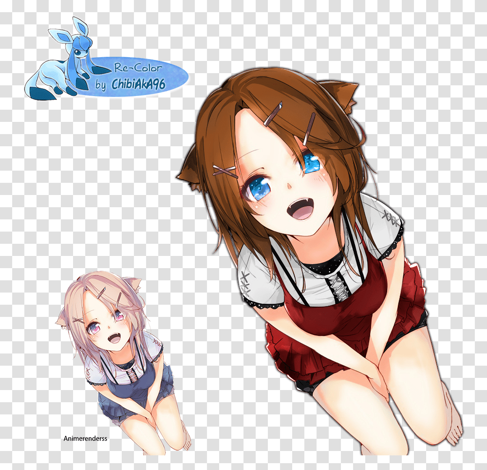 Re Color By Chibiaka96 Anime Cat Girl Brown Hair Blue Eyes, Manga, Comics, Book, Person Transparent Png