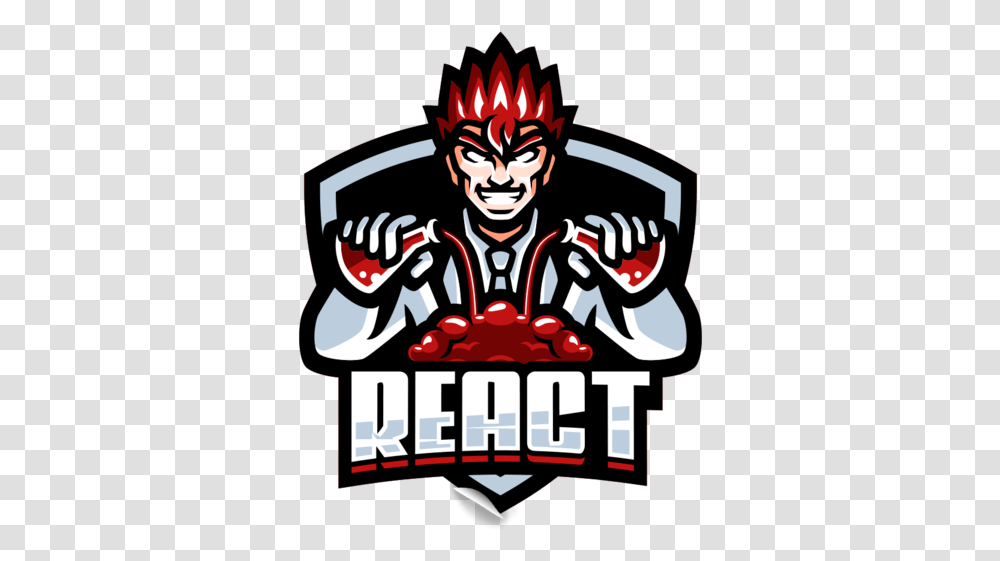 React Gaming Sticker Illustration, Label, Text, Poster, Advertisement Transparent Png
