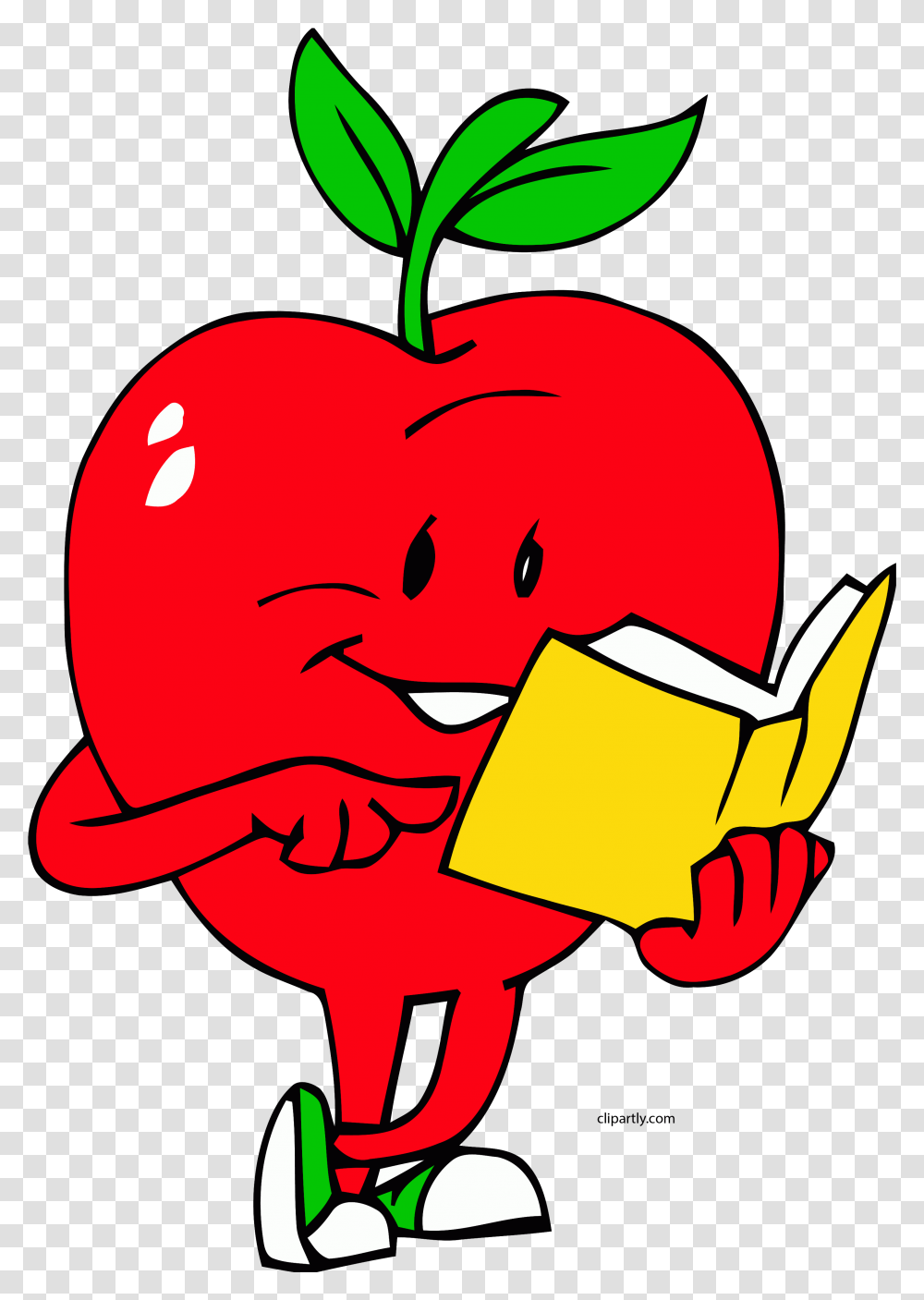 Reading Book Clipart Cartoon Apple Gif, Food, Plant, Fruit Transparent Png