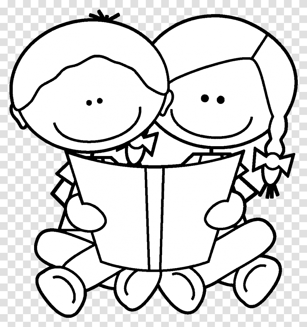 Reading Child Children Black And White Reading Cartoon Images Black And White, Cream, Dessert, Food, Creme Transparent Png