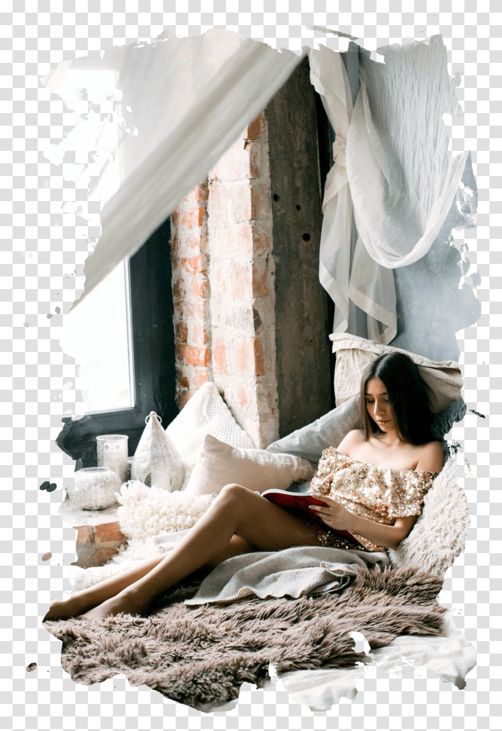 Reading In Bed Bedroom For Newlyweds, Furniture, Person, Couch, Indoors Transparent Png