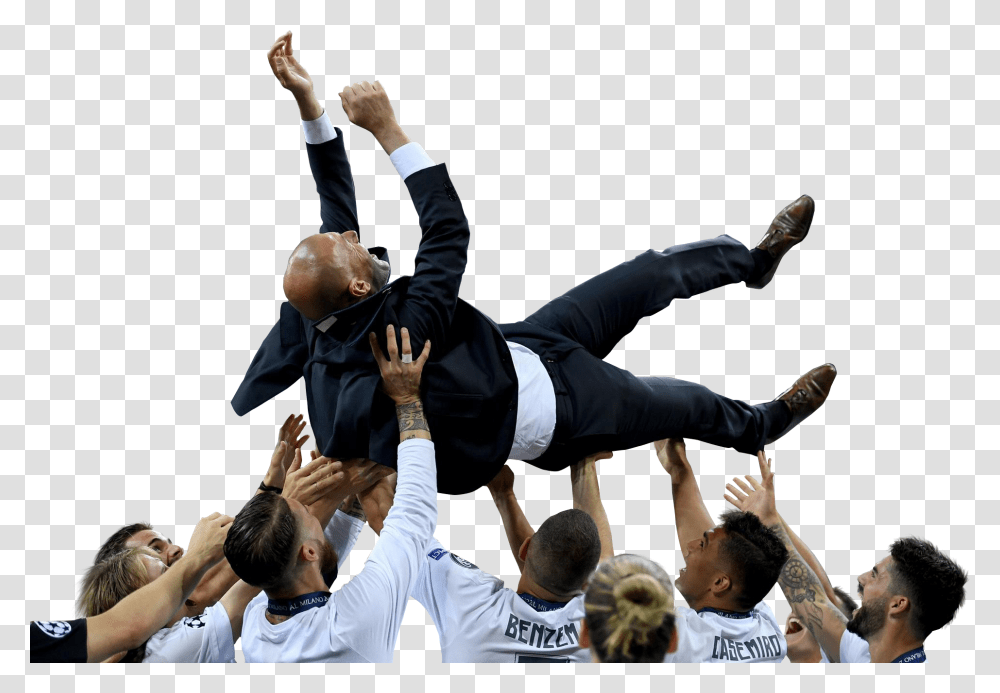 Real Madrid Team Amp Zinedine Zidanerender Acrobatics, Person, Human, Huddle, Crowd Transparent Png