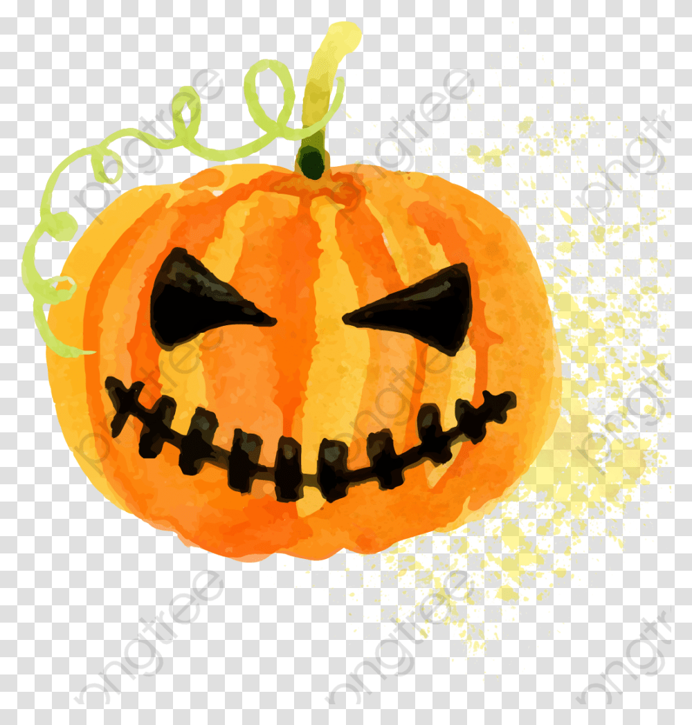 Real Pumpkin Pumpkin Clipart Realistic Calabaza De Watercolor Halloween Pumpkin, Plant, Vegetable, Food, Bird Transparent Png