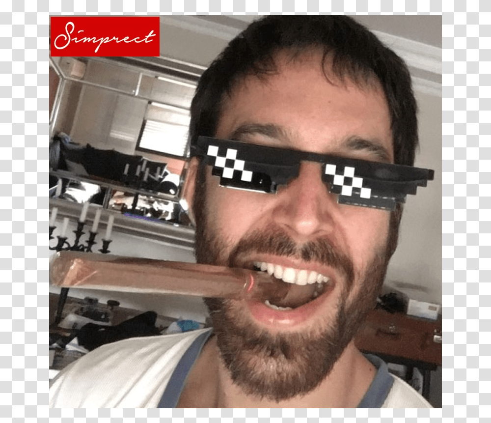 Real Thug Life Glasses, Face, Person, Beard, Sunglasses Transparent Png