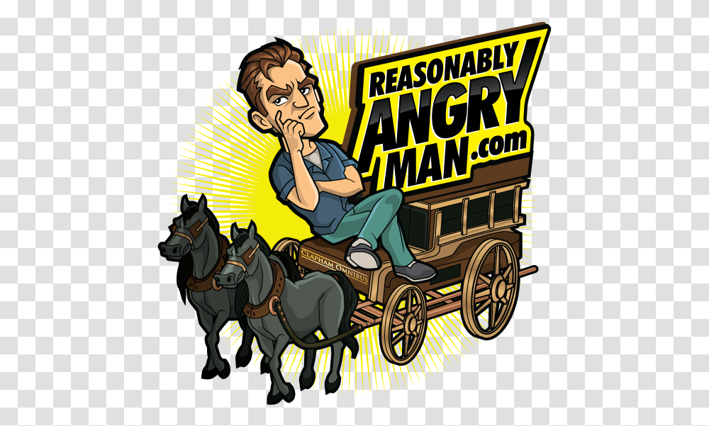Reasonably Angry Man Cartoon, Poster, Advertisement, Vehicle, Transportation Transparent Png