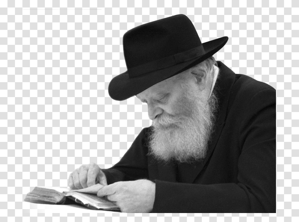 Rebbe Learning Torah, Person, Face, Hat Transparent Png