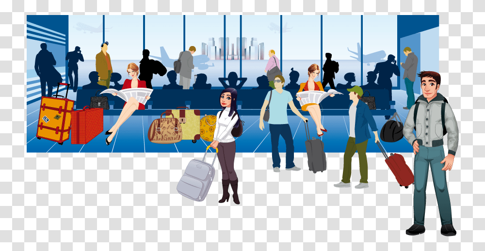 Reconsil Travelling Cartoon Illustration, Airport, Person, Human, Luggage Transparent Png