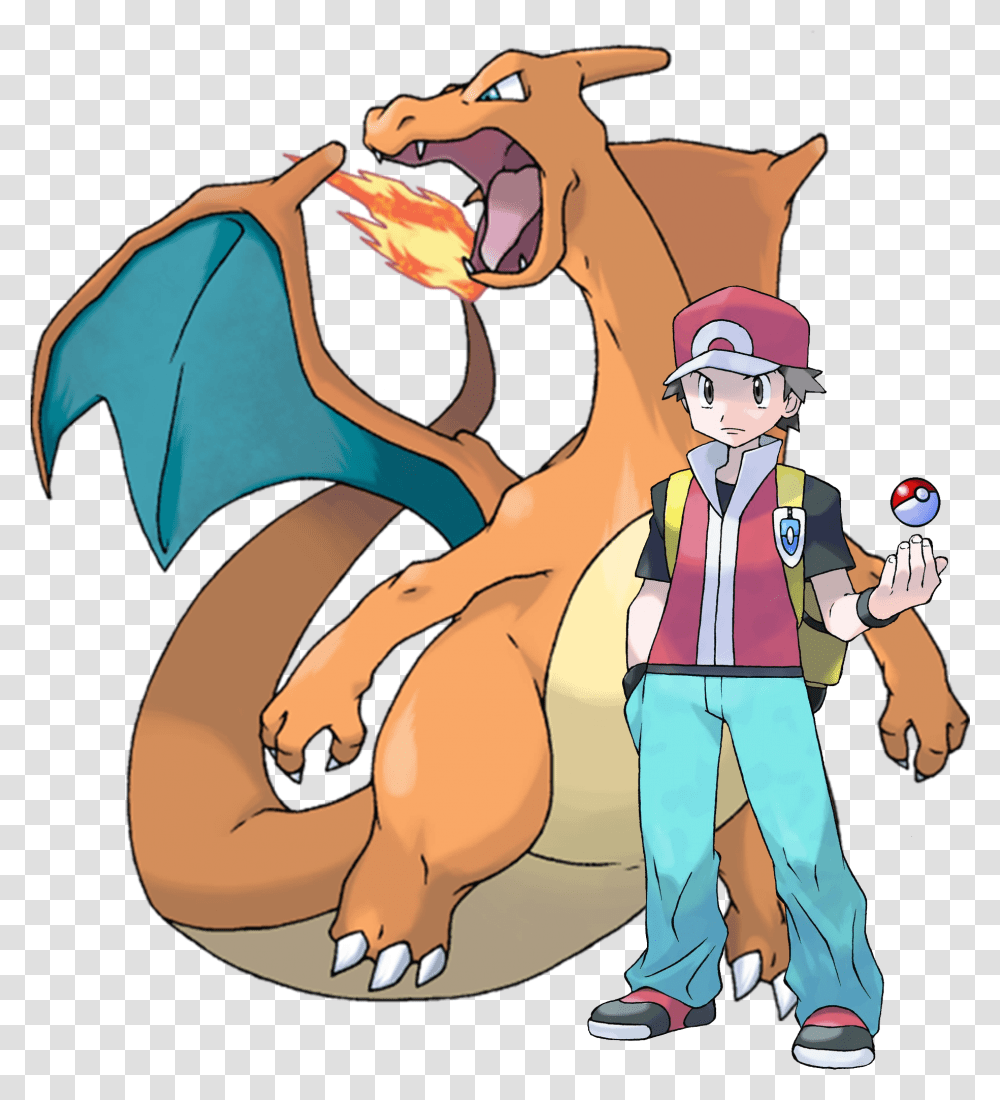 Red And Charizard Image With No Pokemon Trainer, Person, Human, Statue, Sculpture Transparent Png