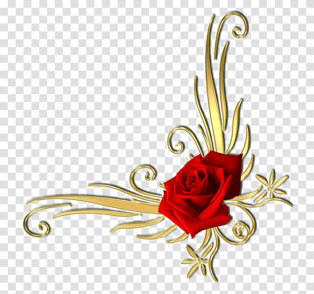 Red And Gold Flower Download Rose Corner Flower Design, Plant, Blossom, Accessories, Accessory Transparent Png