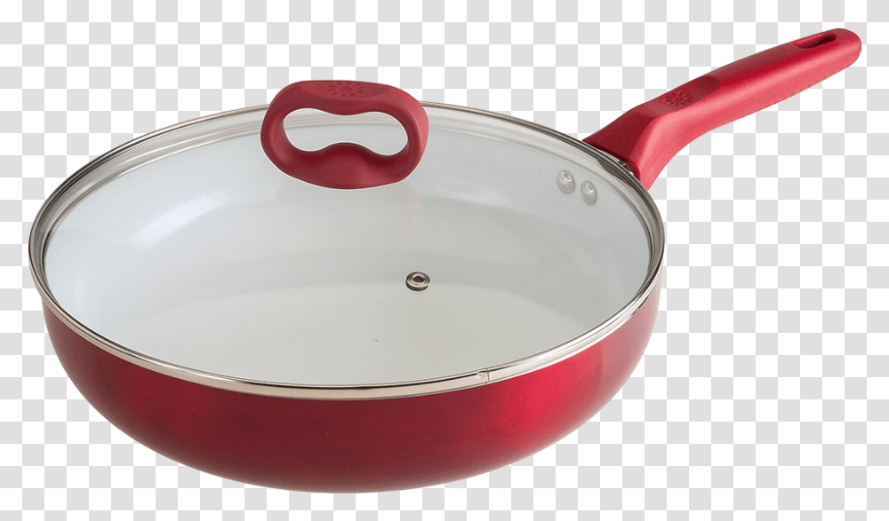 Red And White Pan With Glass Lid Saut Pan, Frying Pan, Wok, Porcelain Transparent Png