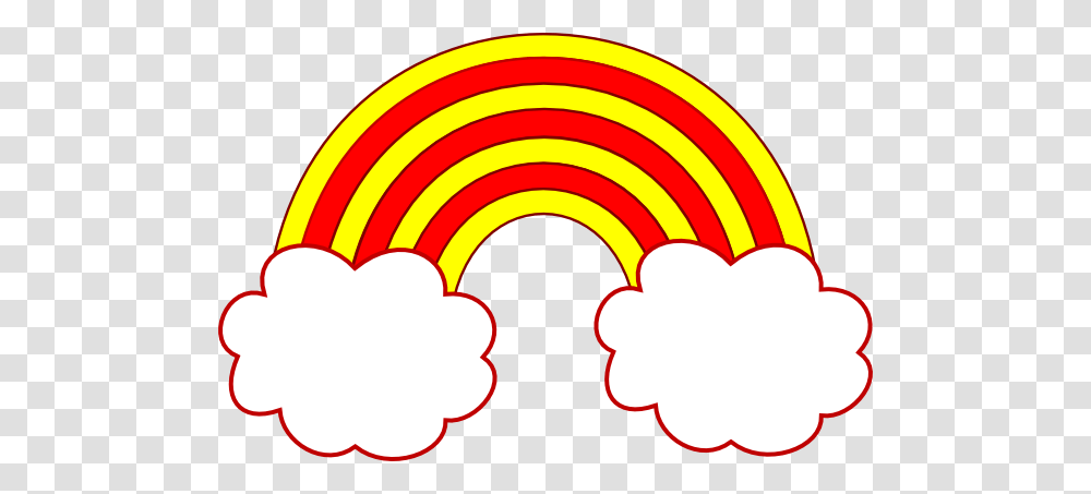 Red And Yellow Rainbow With Red Clouds Clip Art, Hand, Logo, Trademark Transparent Png