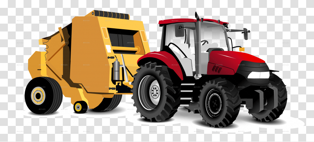 Red And Yellow Vector Tractor Synthetic Rubber, Vehicle, Transportation, Bulldozer, Snowplow Transparent Png