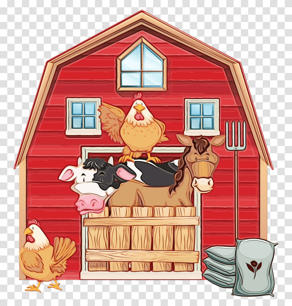 Red Barn Picture Barn With Farm Animals Clipart, Building, Chicken, Poultry, Fowl Transparent Png