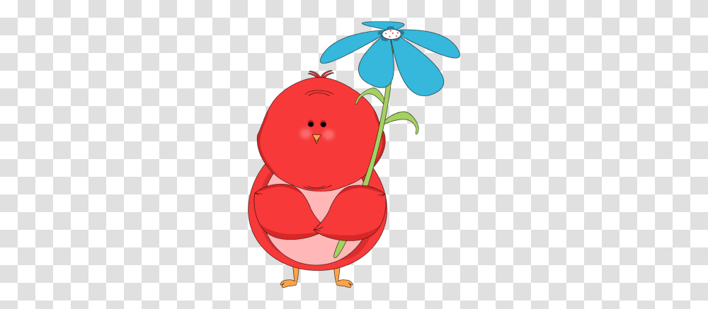 Red Bird Holding A Blue Flower Clip Art, Plant, Food, Fruit, Apple Transparent Png