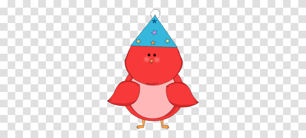 Red Bird Wearing A Party Hat Clip Art, Apparel, Plant, Snowman Transparent Png