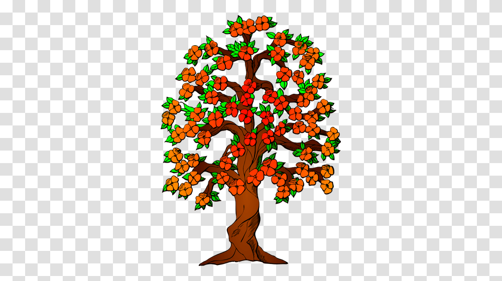 Red Blossoms On A Tree Vector Drawing, Pattern, Dragon, Modern Art Transparent Png
