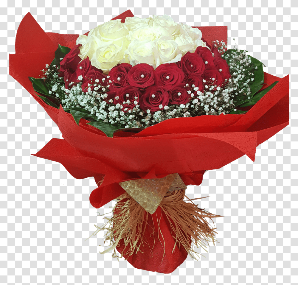 Red Bouquet With And White Flowers Sweets And Flowers Hut Rose, Plant, Blossom, Flower Bouquet, Flower Arrangement Transparent Png