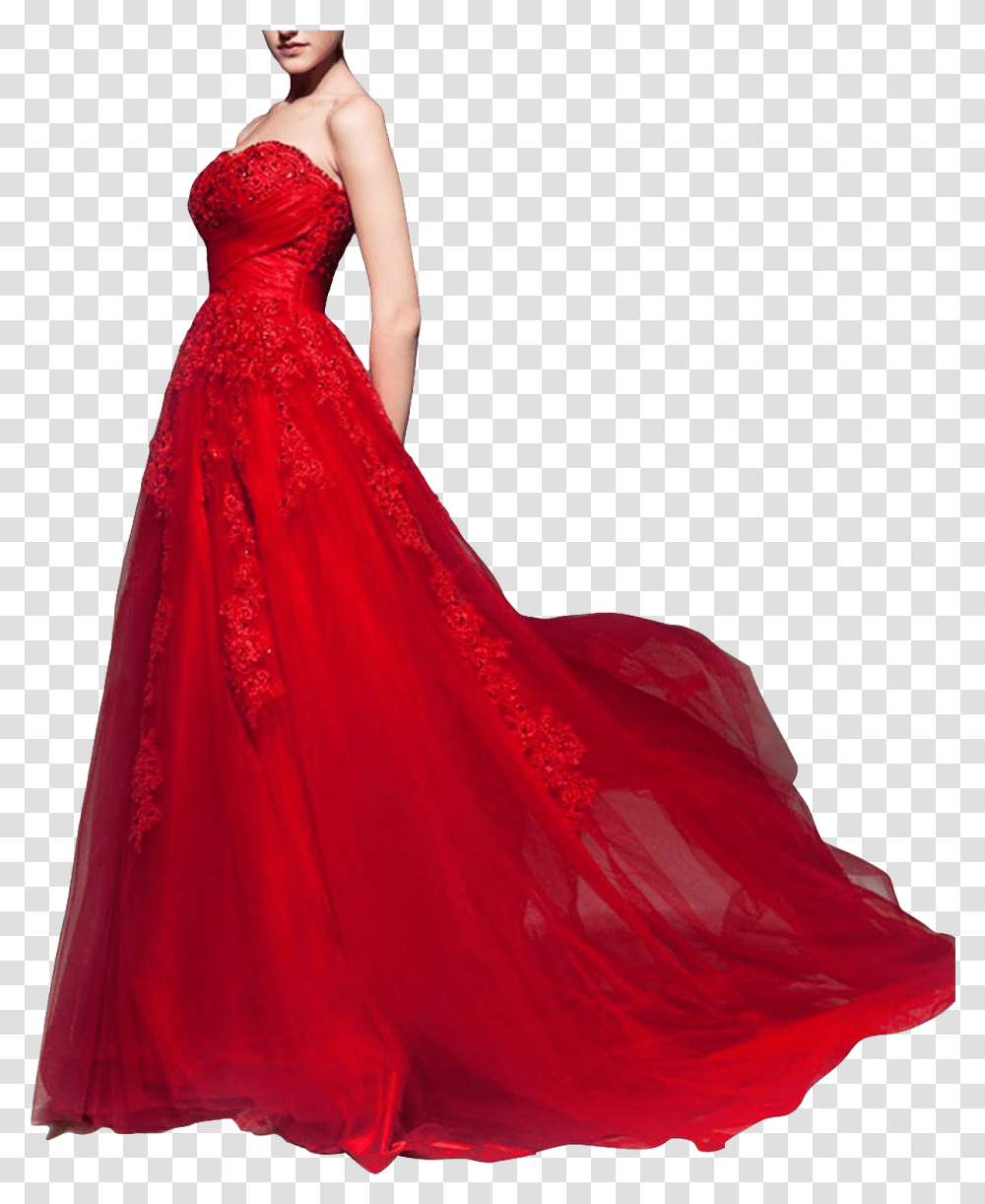 Red Bridal Gowns Photo Background Red Flowing Wedding Dress, Apparel, Female, Person Transparent Png