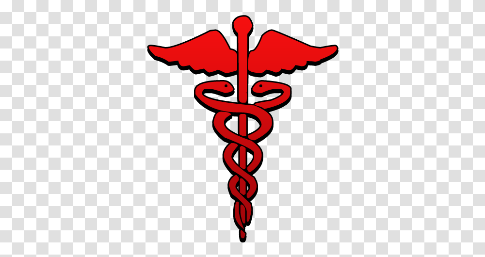 Red Caduceus Caduceus Medical Symbol Red, Emblem, Logo, Trademark, Weapon Transparent Png