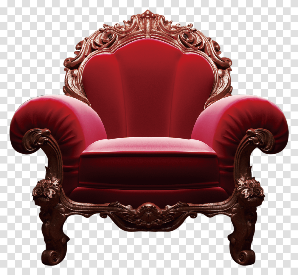 Red Chair Single Red Sofa, Furniture, Armchair, Throne, Cushion Transparent Png