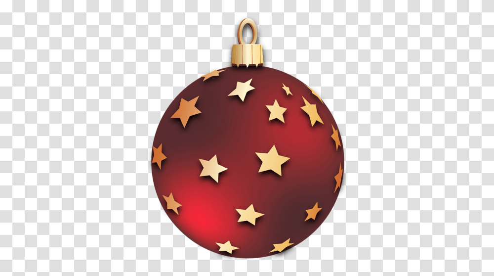Red Christmas Ball With Stars Ornament Clipart Christmas Star Ornament, Symbol, Star Symbol, Tree Transparent Png