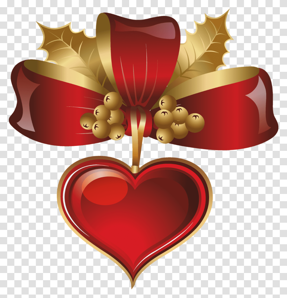 Red Christmas Hearts Heart Love Mistel Bow Love Christmas Heart Clipart, Maroon Transparent Png