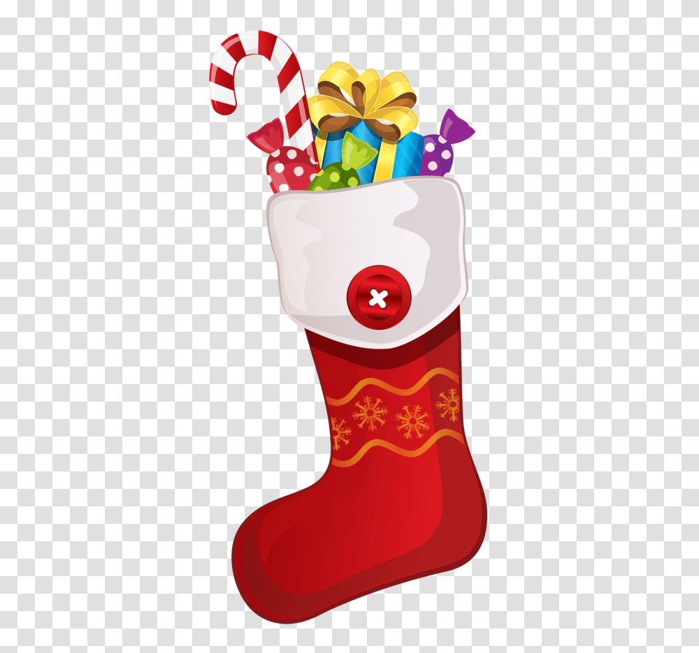 Red Christmas Stocking With Candy Cane Clipar, Gift Transparent Png