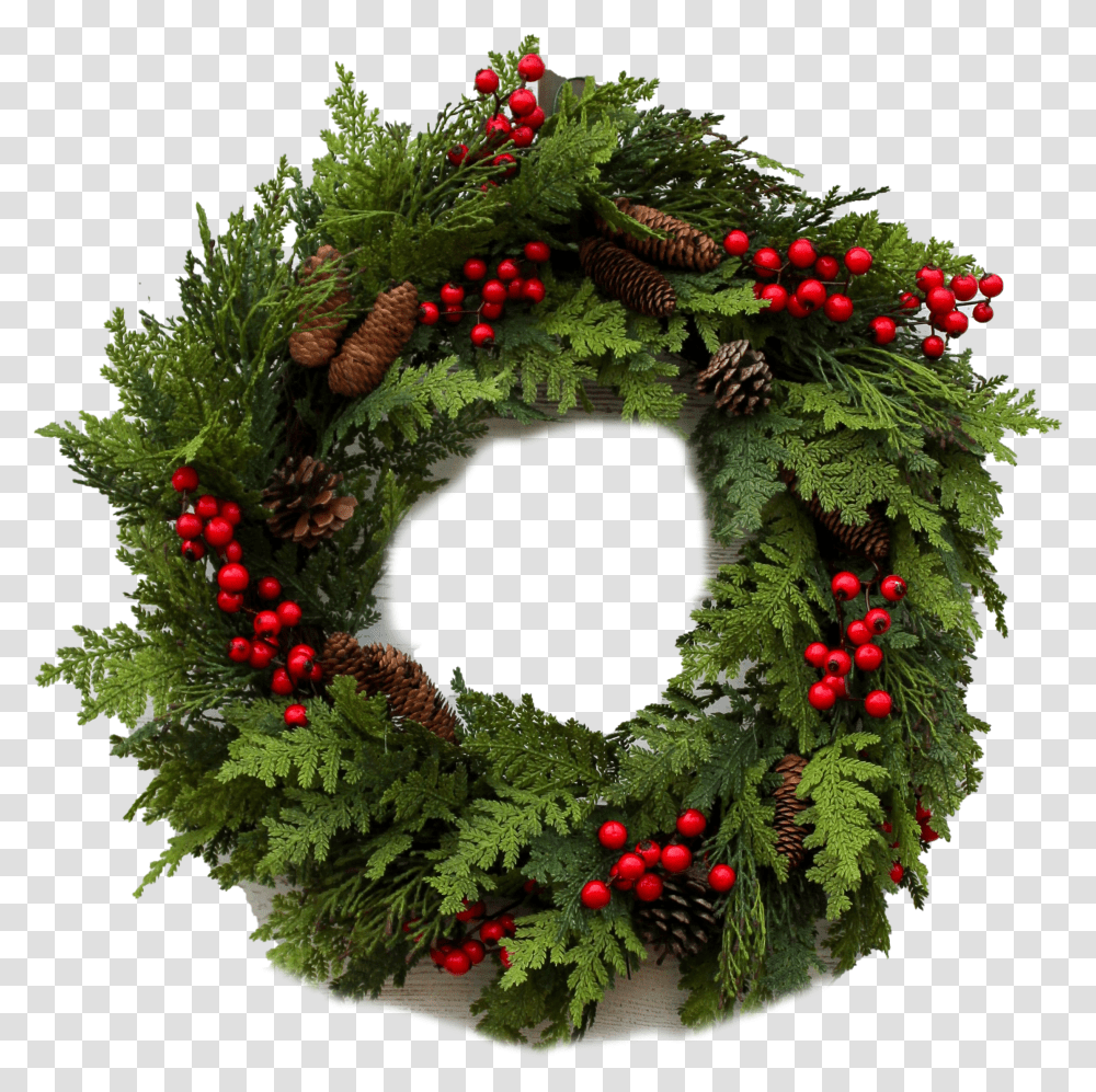 Red Christmas Wreath Berry And Holly Wreath With Pinecones Transparent Png