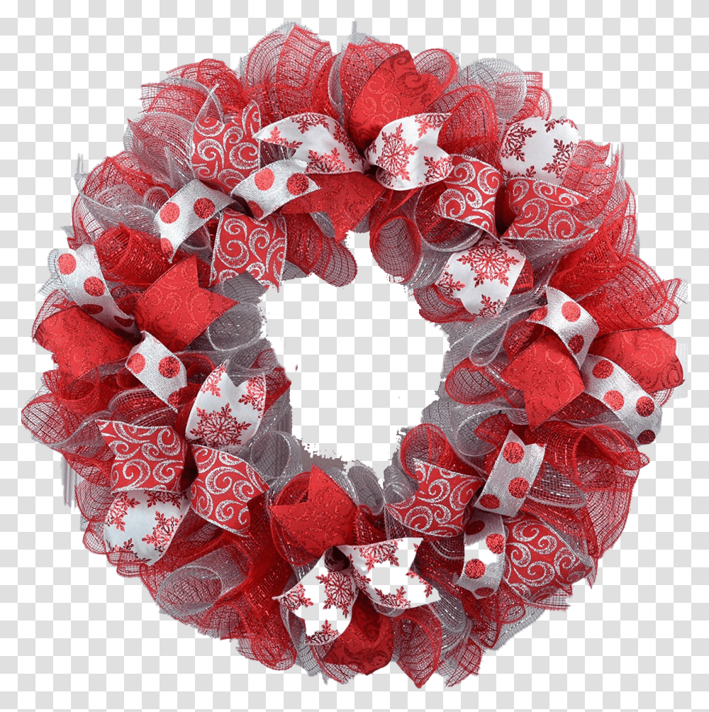 Red Christmas Wreath Image Christmas Wreath With Mesh And Ribbon Transparent Png