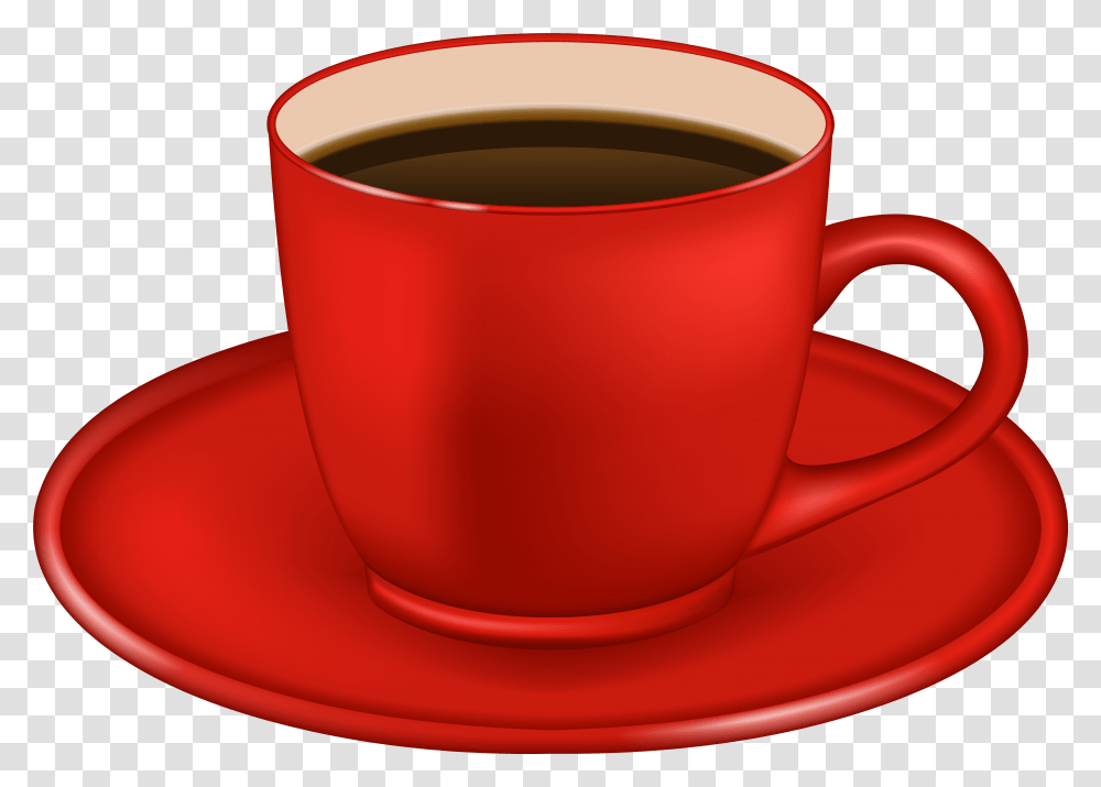 Red Coffee Cup Clipart, Saucer, Pottery, Tape, Beverage Transparent Png