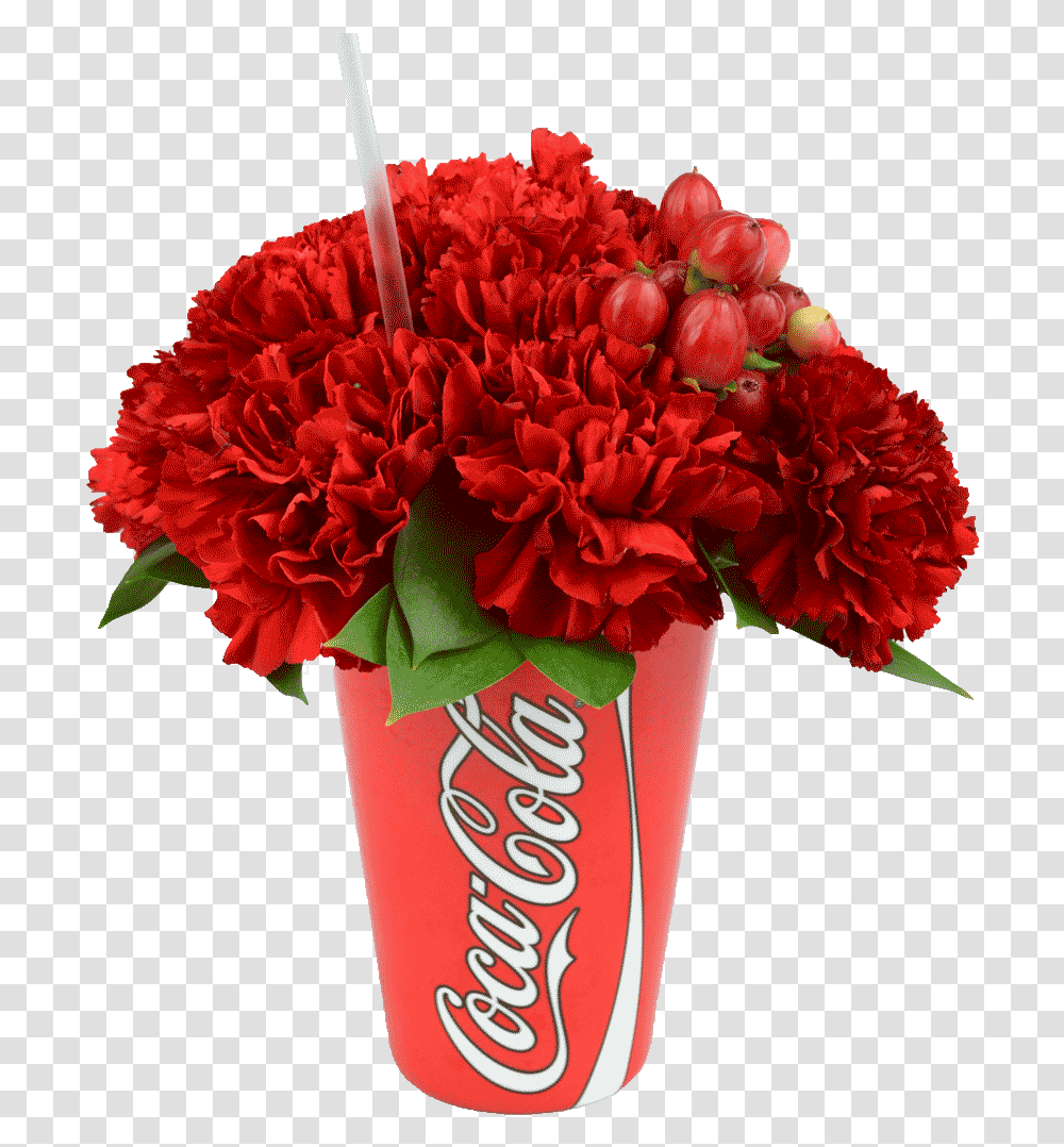 Red Coke Cup With Flowers Coca Cola, Plant, Blossom, Flower Bouquet, Flower Arrangement Transparent Png